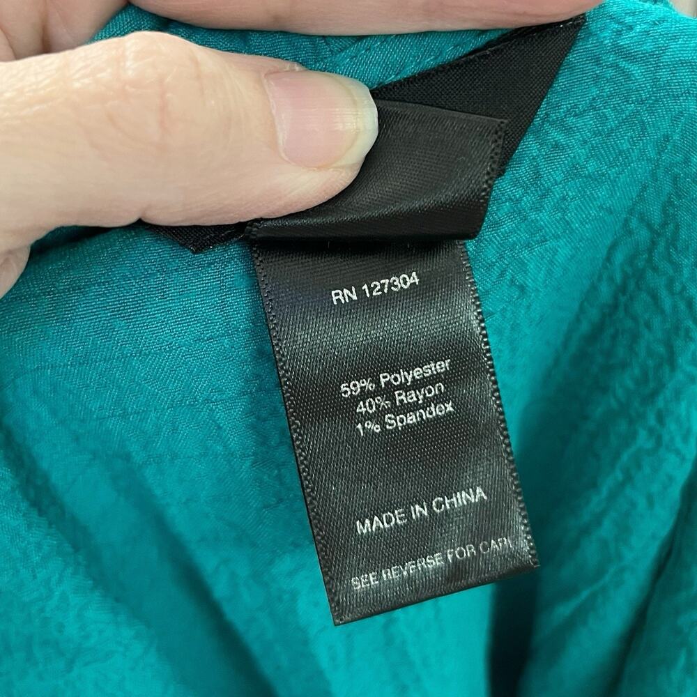 Ali Miles Crinkle Cowl Neck Tunic Top 1X Teal 3/4 Sleeves Artsy Lagenlook Casual - Picture 5 of 8